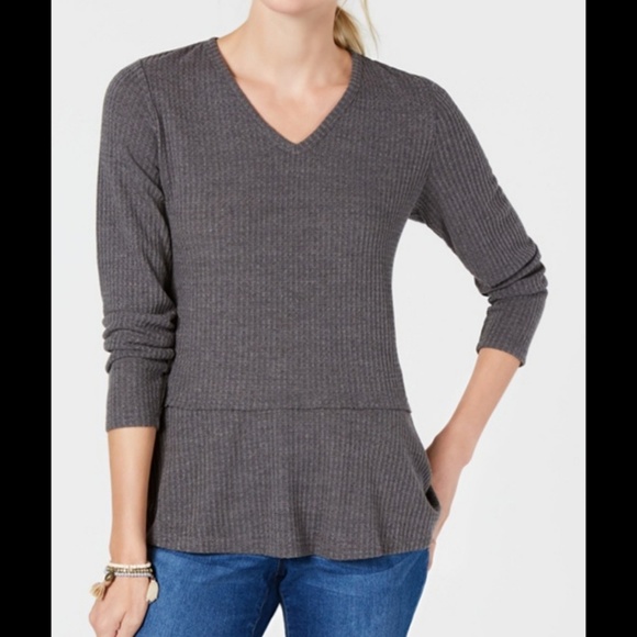 Style & Co. Tops - Style & Co V-Neck Thermal Top Grey Thunder Sz XL
